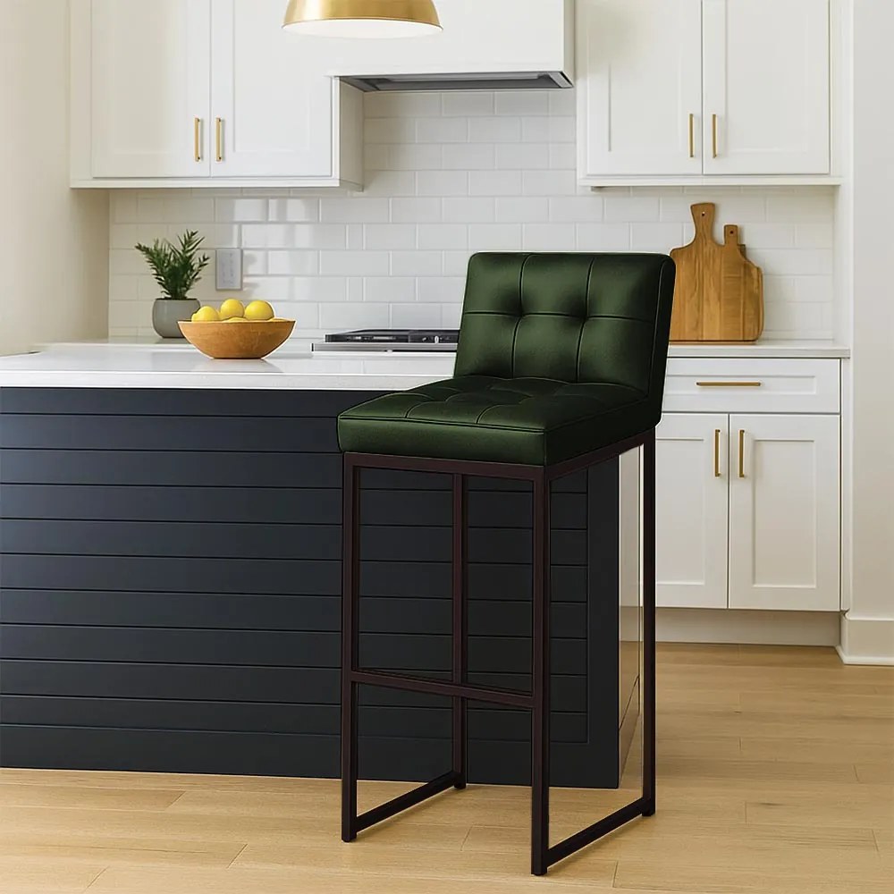Banqueta Cozinha Alta com Encosto Industrial Preto Lirina PU C05 - D'Rossi - Verde
