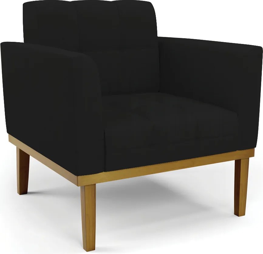 Poltrona Decorativa Karen Pés Fixo em Madeira Castanho Linho Preto G19 - Gran Belo