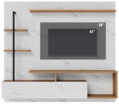 Painel para TV 58 Pol com Bancada Goiás C05 Calacatta/Freijó/Branco Ne