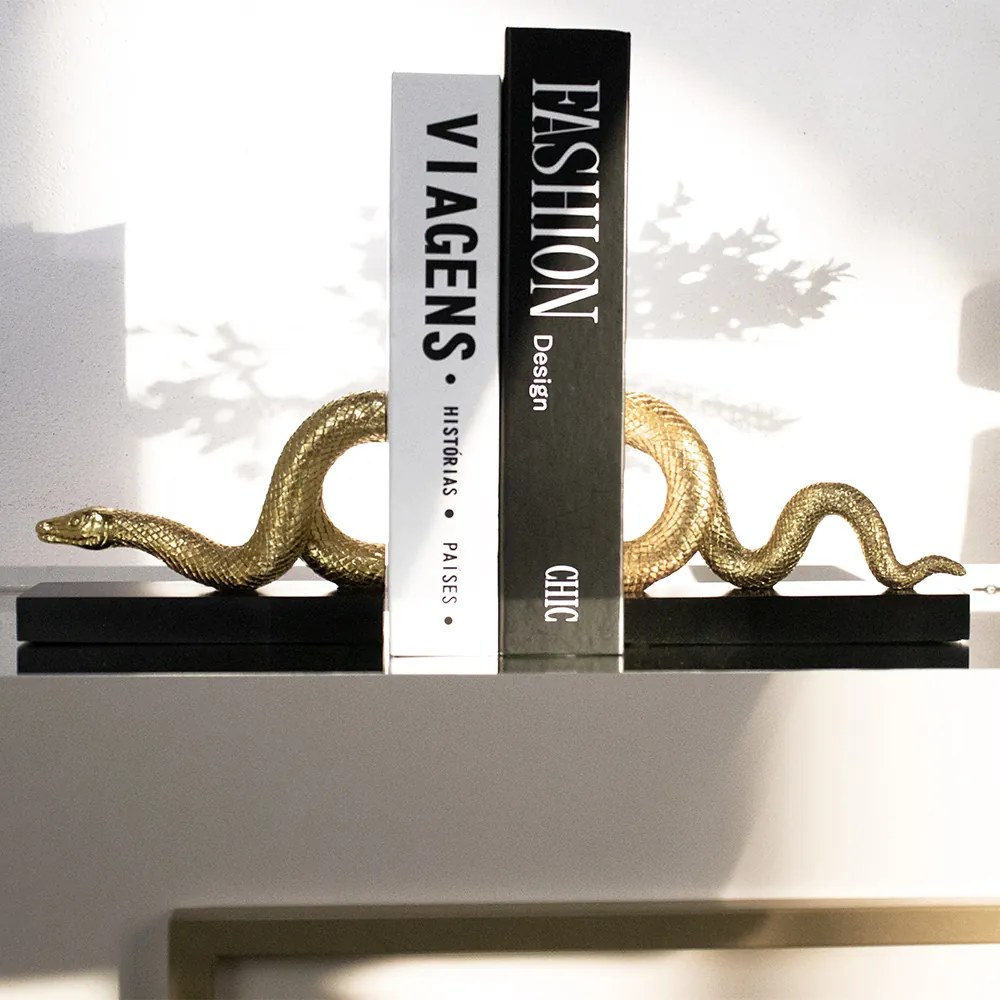 Aparador de Livros Serpente Em Poliresina Dourado M02 - D'Rossi