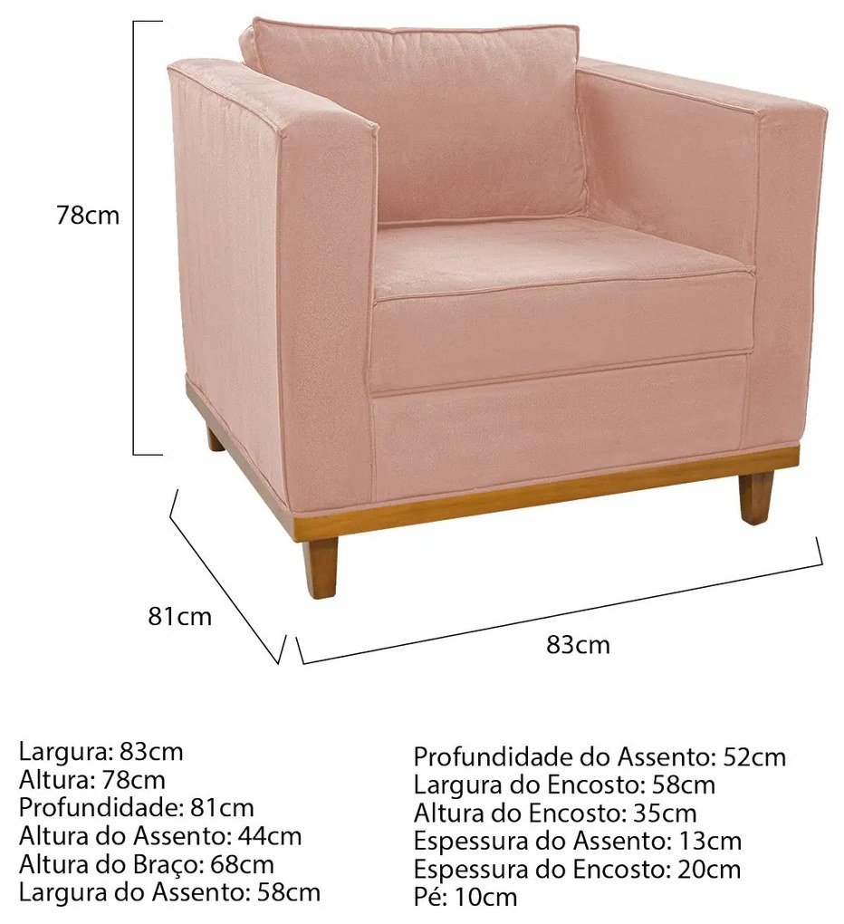 Kit Sofá 2 Lugares e Poltrona Europa Suede Rosê ADJ Decor
