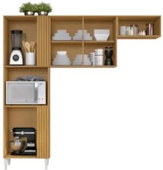 Armário de Cozinha 210cm Com Tampo Hanna Cinamomo/Branco A15  - Mpozen