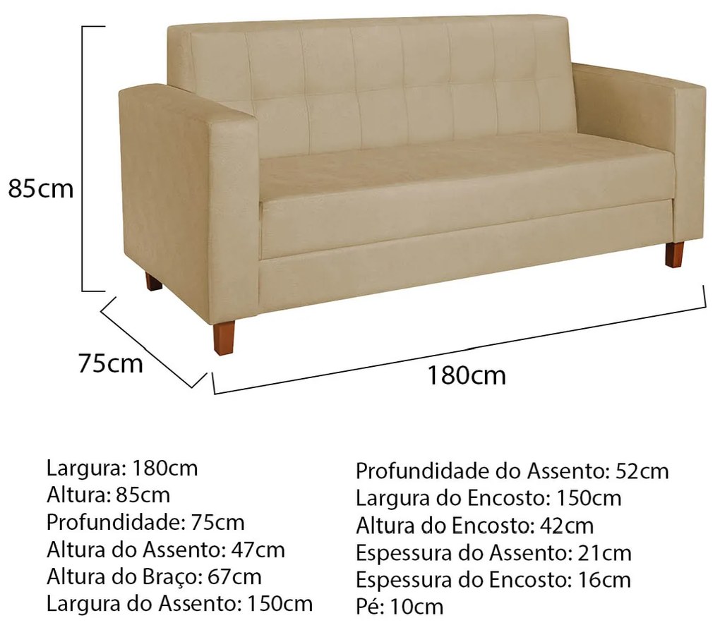 Sofá 2 Lugares Denver Corano Bege - ADJ Decor