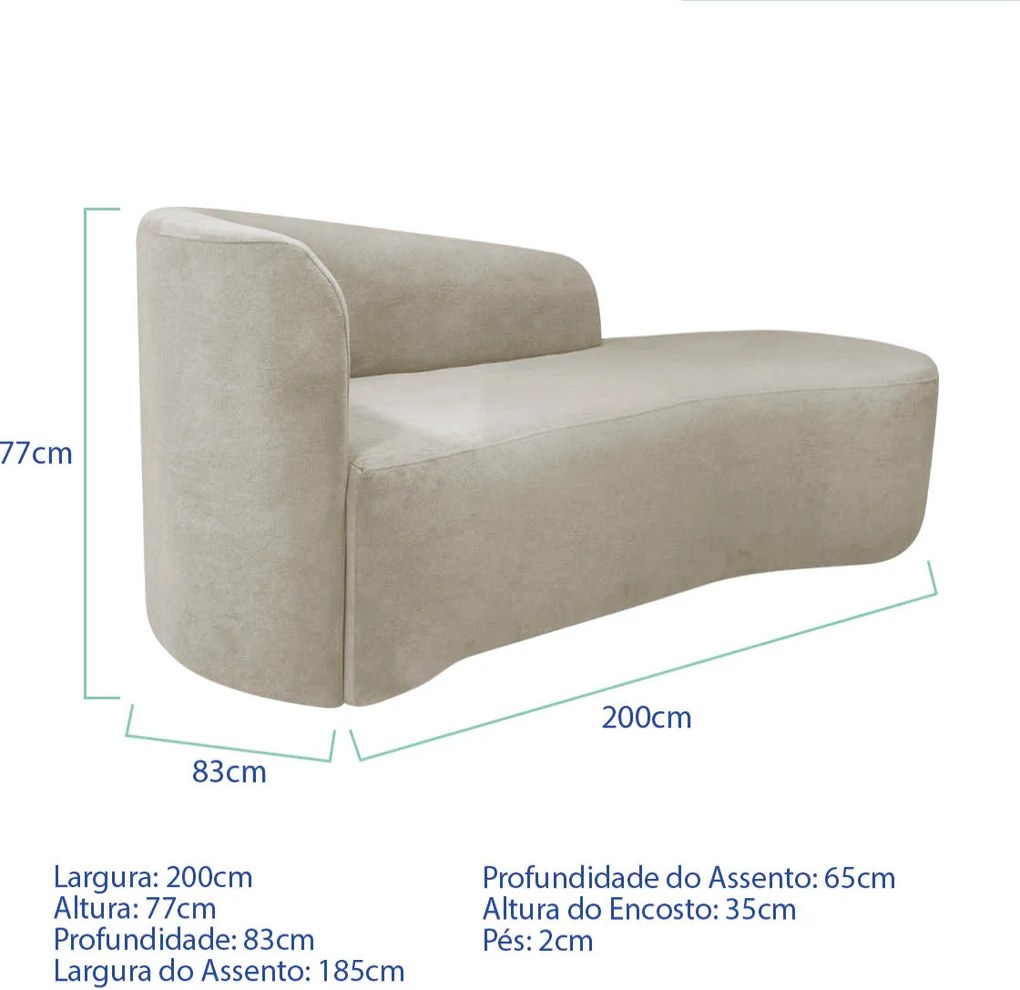 Kit Divã Recamier Orgânico França 200cm Lado Direito e 2 Poltronas Amore Linho