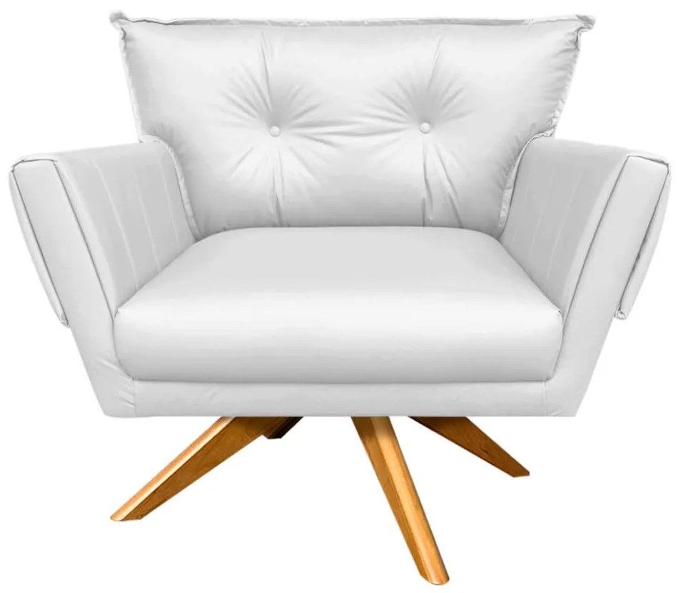 Kit 02 Poltronas Giratória Anitta Corino Base Madeira MA30 D03 - D'Rossi - Branco
