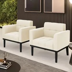 Poltrona Base Madeira Preto Kit 2 Ana Veludo Bege - Ibiza