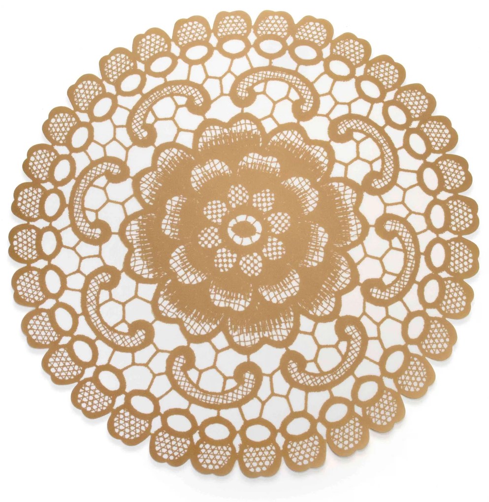 Jogo Americano Redondo de Plástico Flor Dourado 38 cm - D'Rossi