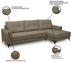 Sofá 4 Lugares com Chaise Direito 265cm Soreh F05 Veludo Castor - Mpoz
