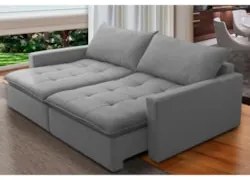 Sofá Cama Casal Retrátil 208cm Carly F05 Linho Cinza - Mpozenato