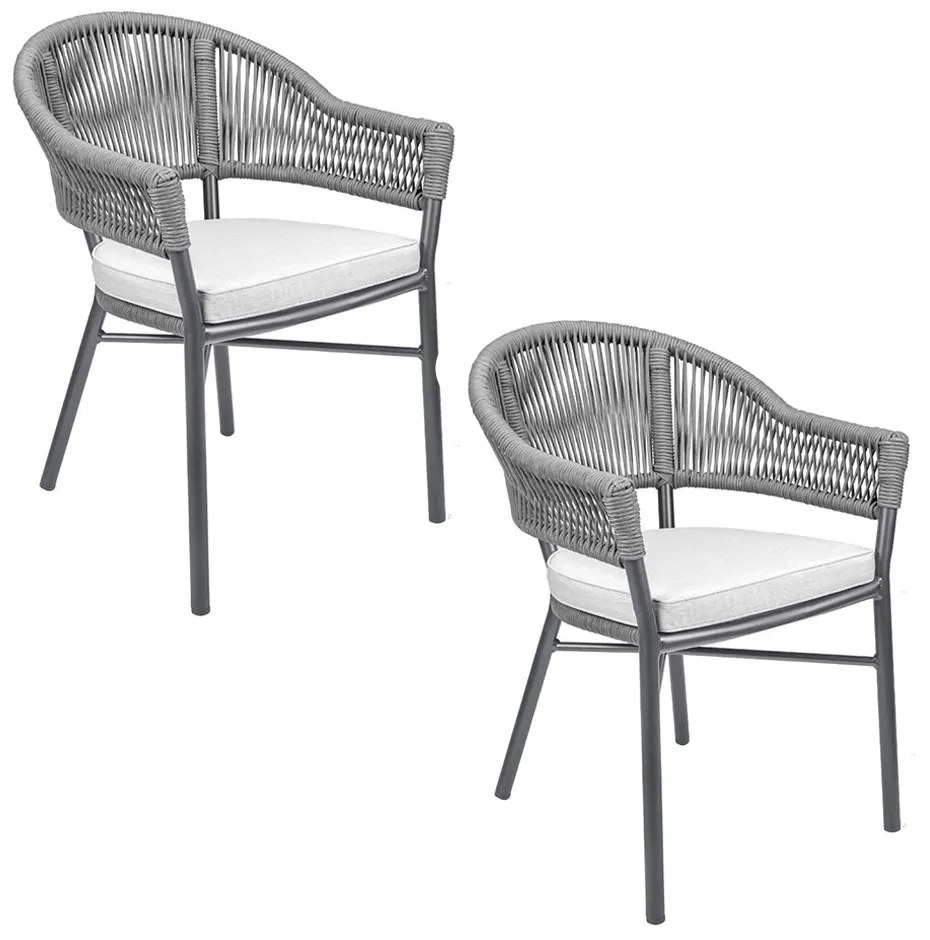 Kit 2 Cadeiras Área Externa de Alumínio Bear com Corda Naútica Grafite G56 - Gran Belo