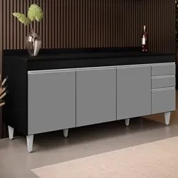 Balcão Gabinete 180cm com Tampo Dallas Preto/Cinza - Lumil