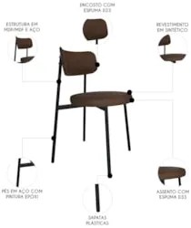 Cadeira de Jantar Estofada Kit 2 Nyka M25 Sintético Marrom - Mpozenato