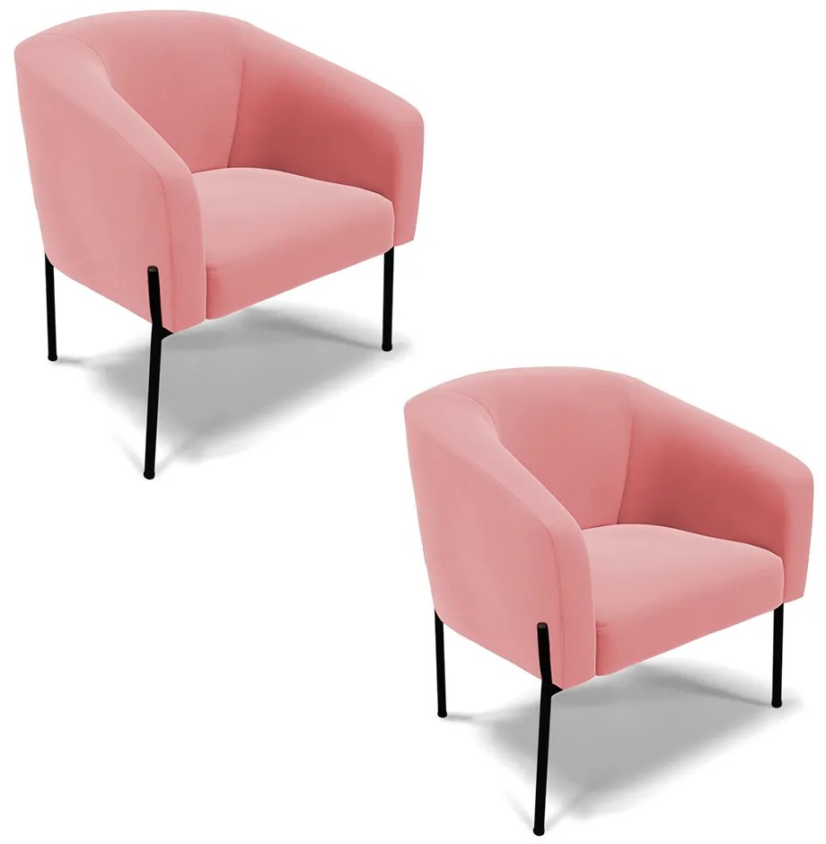 Poltrona Sala Decorativa Pé de Ferro Preto Kit 2 Stella Suede D03 - D'Rossi - Rose