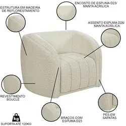 Sofá Decorativo 4 Lugares 332cm e Poltrona Meris M22 Boucle Cru - Mpoz