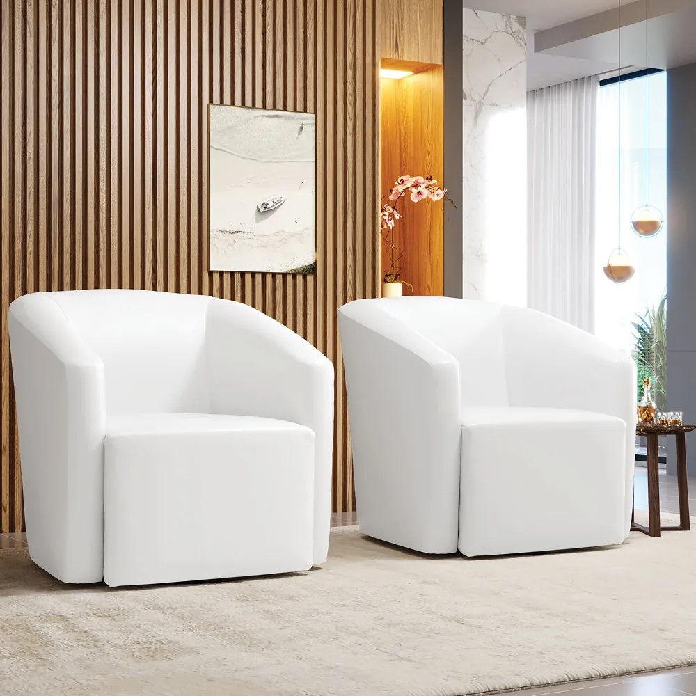 Poltrona Decorativa Base Giratória Kit 2 Stella Max Sintético PU D03 - D'Rossi - Branco