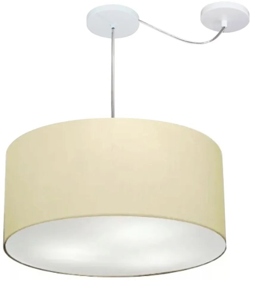 Lustre Pendente Cilíndrico Com Desvio Md-4263 Cúpula em Tecido 55x25cm Algodão Crú - Bivolt