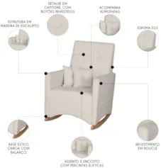 Poltrona Amamentação Base Madeira Balanço Lola Bouclê Off F03 - Mpozen