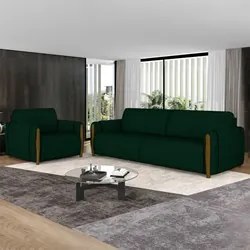 Conjunto Sofá 3 Lugares 223cm e Poltrona 98cm Amaranto M22 Veludo Verd