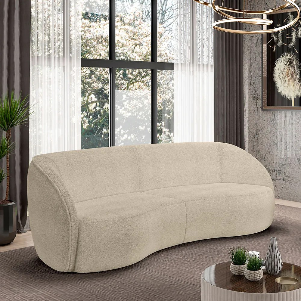 Sofá Decorativo Sala de Estar Bipartido 288cm Clarke Bouclê Bege G45 - Gran Belo