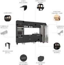 Armário de Cozinha CP06 Para Pia 100cm Pérola Z34 Preto     - Mpozenat