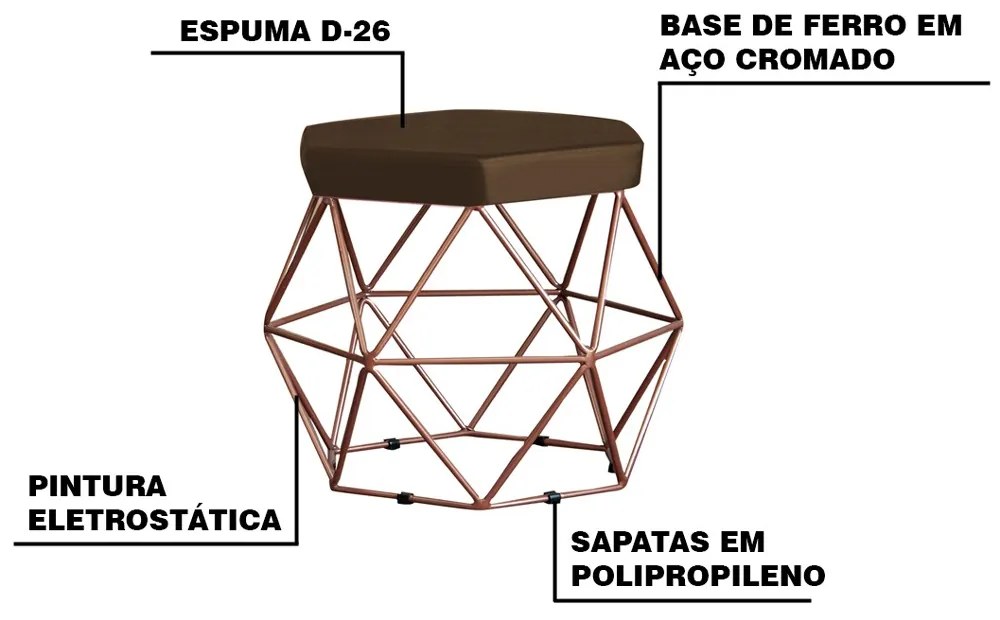 Puff Decorativo Base Bronze Elsa Suede Marrom G41 - Gran Belo
