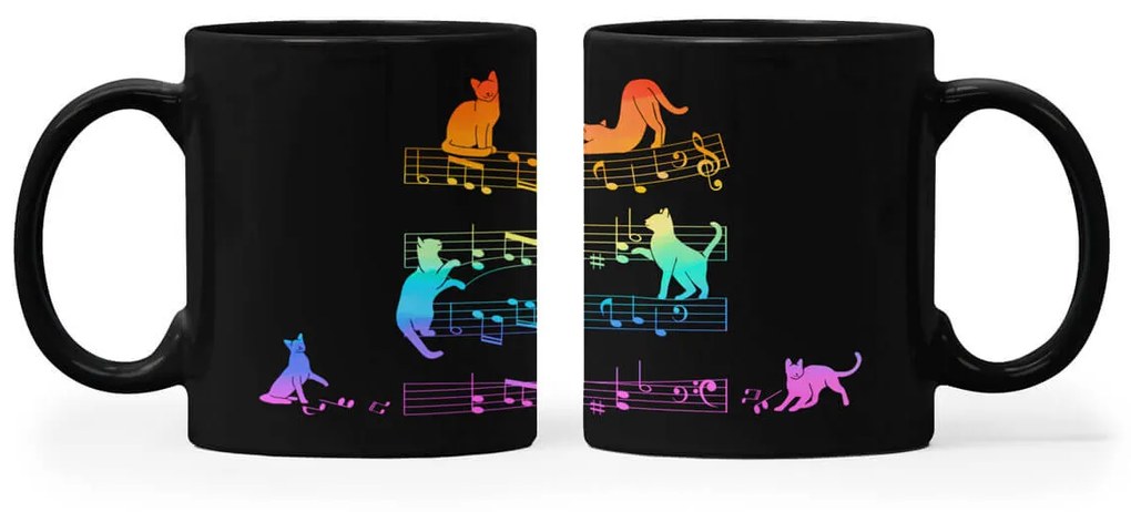 Caneca Gato Musical Cat Lover Preta Arco Iris