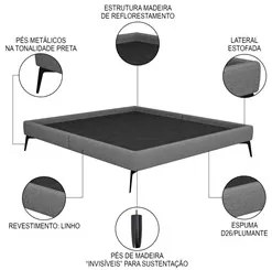 Cama Casal Queen 165cm Pés Metálicos Elisa S05 Linho Cinza - Mpozenato