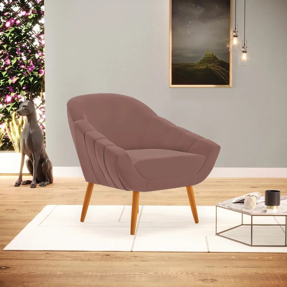 Poltrona Giovana Veludo Pés Palito Castanho - Indo Decorar - Rose