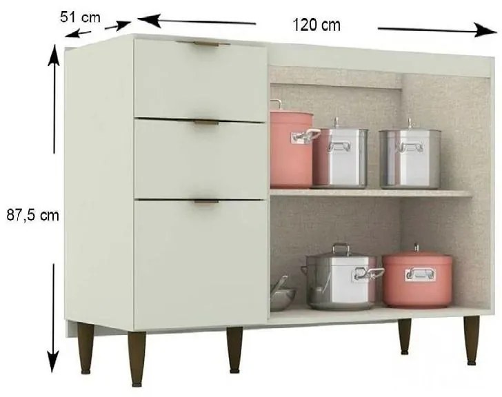 Balcão de Pia Gabinete 2 portas 3 Gavetas 1,20 MDF Essência