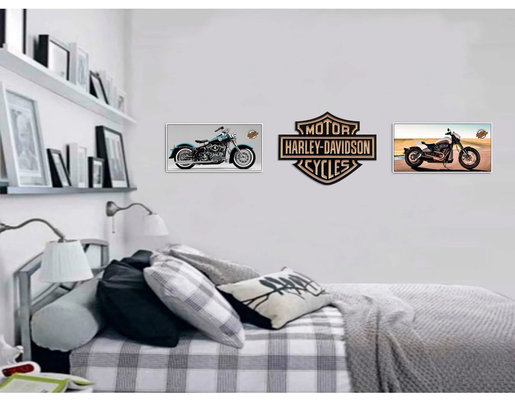 Placa Decorativa Harley-Davidson Cycles Entalhe Em Mdf Preto