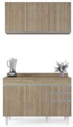 Armário Cozinha e Balcão Com Tampo 120cm Michigan Castanho - Lumil