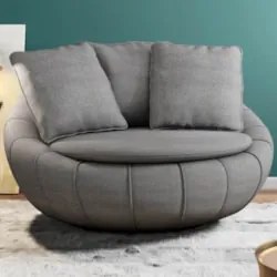 Poltrona Giratória Decorativa Redonda com Almofadas Saphire Z32 Linho