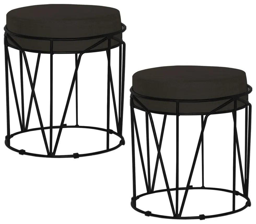 Kit 2 Puffs Decorativo Sala de Estar Base Preto Chloe Suede Marrom G41 - Gran Belo