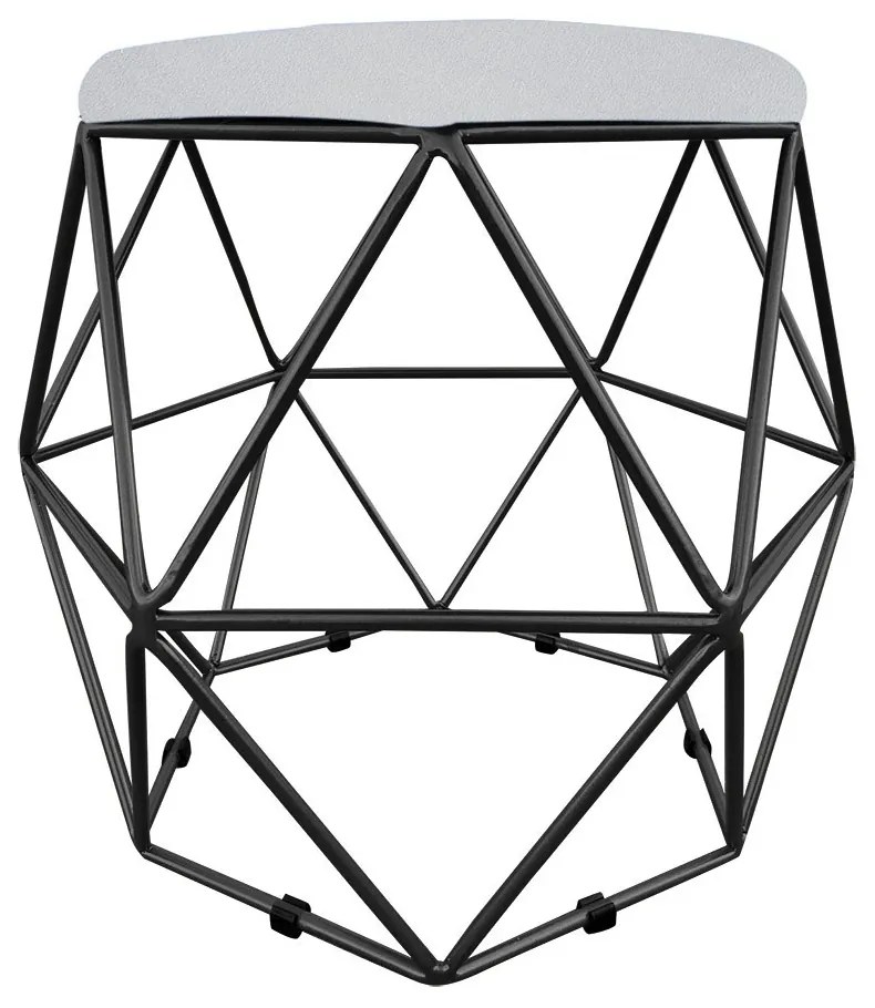 Puff Aramado Hexágono Decorativo Industrial Preto com Suede D03 - D'Rossi - Cinza