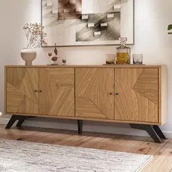 Balcão Buffet Para Sala de Jantar 180cm 4 Portas Mosaic D01 Freijó/Pre