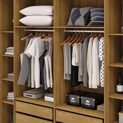 Guarda Roupa Com Espelho Pernambuco 6 Portas e 6 Gavetas Nature/Champanhe – Vila Rica Móveis