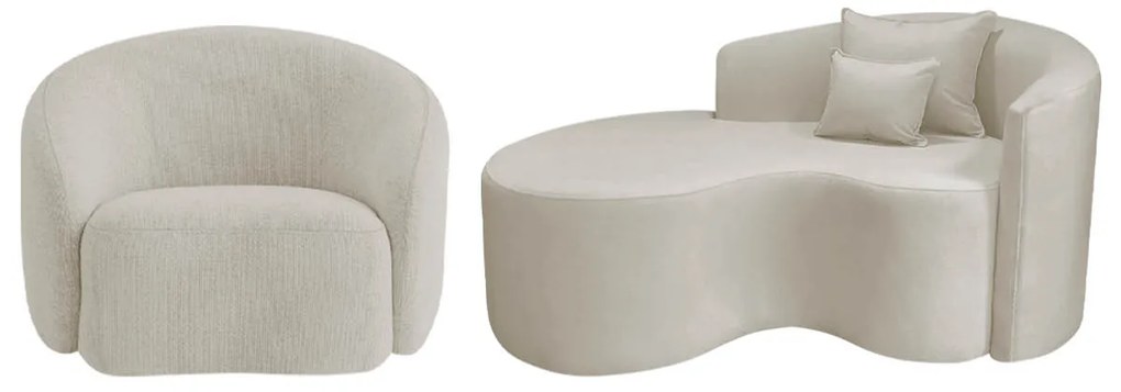 Kit Recamier Curvo Sala de Estar Inglaterra 150cm Lado Esquerdo e Poltrona Orgânica Luxo Amore Linho