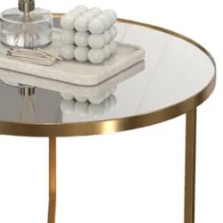 Mesa de Centro Redonda Alta Pé Metal Thor Espelho/Dourado E05 - Mpozen