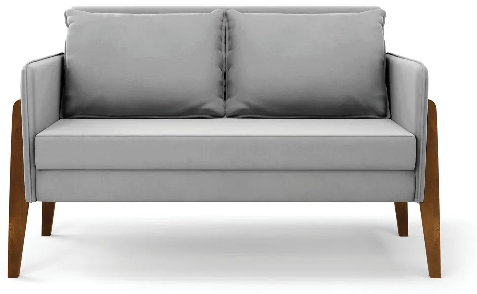 Kit 1 Sofá Namoradeira e 2 Poltronas Lana Suede Cinza Base de Madeira - D'Rossi