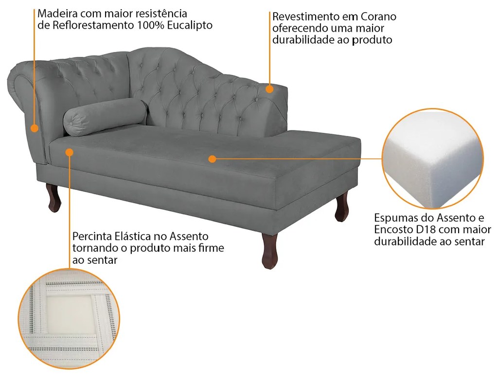 Recamier Diana 140cm Lado Direito Corano Cinza - ADJ Decor