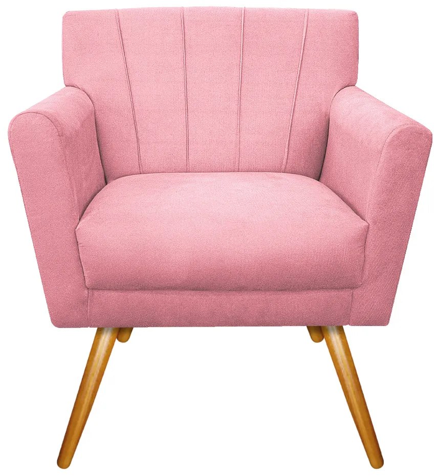 Poltrona Laura Pés Palito Mel Suede Rosa Bebê - ADJ Decor
