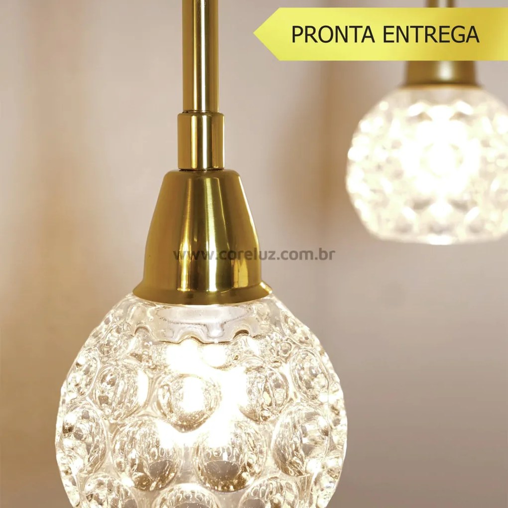 Pendente Amora Vidro Cristal Ø8X17Cm Alumínio 1Xg9 - Qimporta Pd2301 (DOURADO BRILHO)