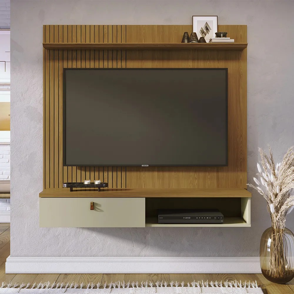 Painel TV 55 Pol 141cm Bancada Suspensa para Sala Seluna M20 - D'Rossi - Cumaru e Opala