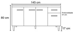 Balcão Gabinete Para Pia Sem Tampo 150cm 4 Portas e 1 Gaveta Flex Gabr