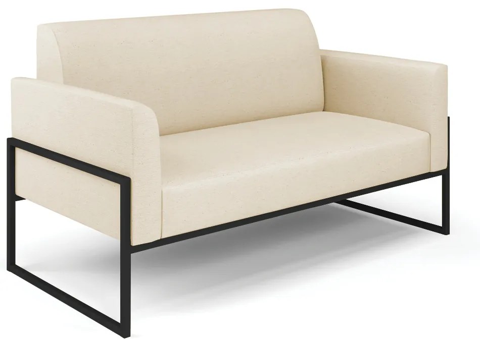 Sofá Namoradeira Base Industrial Alta Preto Marisa Linho Bege A19