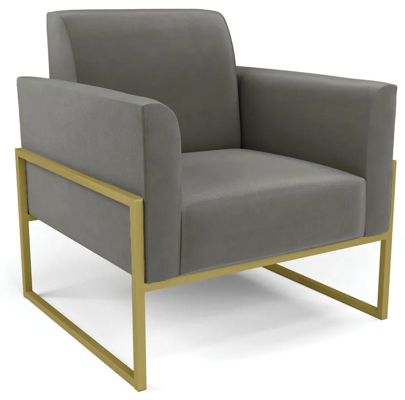 Sofá Namoradeira com Poltrona Base Industrial Alta Dourado Marisa Suede D03 - D'Rossi - Grafite