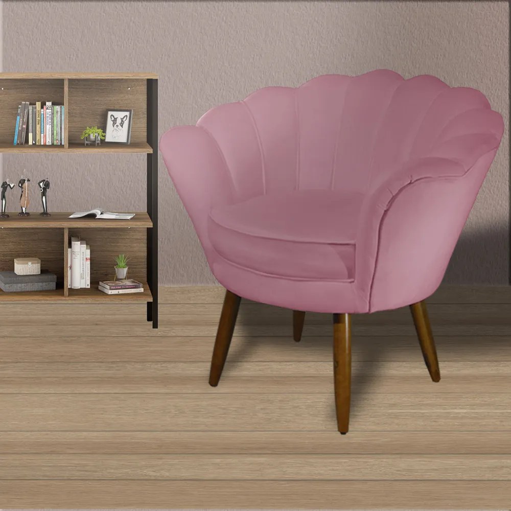 Kit 2 Poltronas Decorativas Pétala Pés Palito Suede Rosa - Sheep Estofados