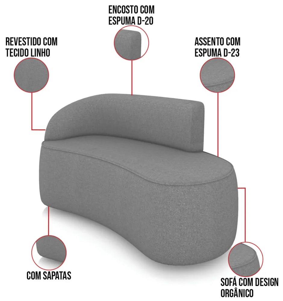Sofá 2 Lugares Orgânico 140cm Morgan e Poltrona Lua Linho Grafite D03 - D'Rossi