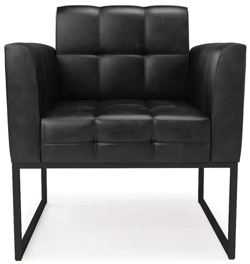 Poltrona Sala Decorativa Elisa Industrial Preto Sintético Pu D03 - D'Rossi - Couro preto