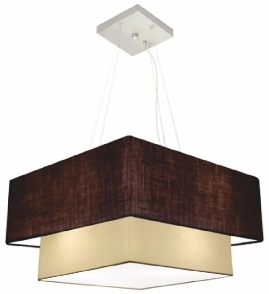 Lustre Pendente Duplo Quadrado Vivare Md-4066 Cúpula em Tecido 50x35cm Café - Bege - Bivolt